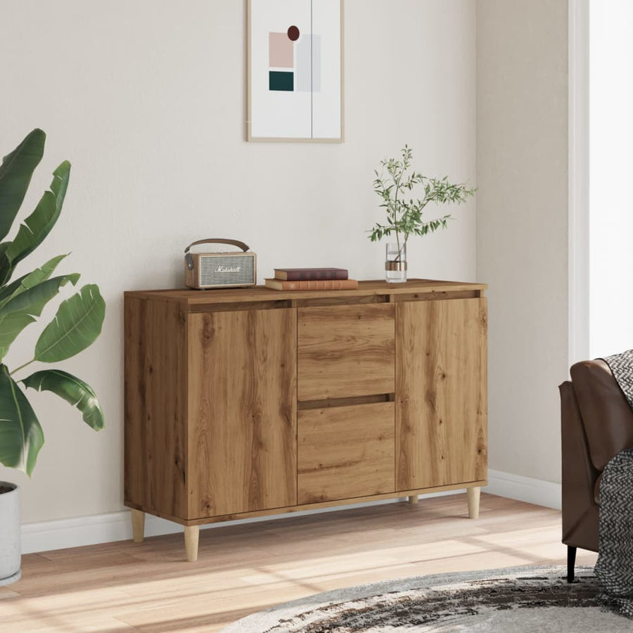 Dressoir 102x35x70 cm bewerkt hout artisanaal eikenkleurig