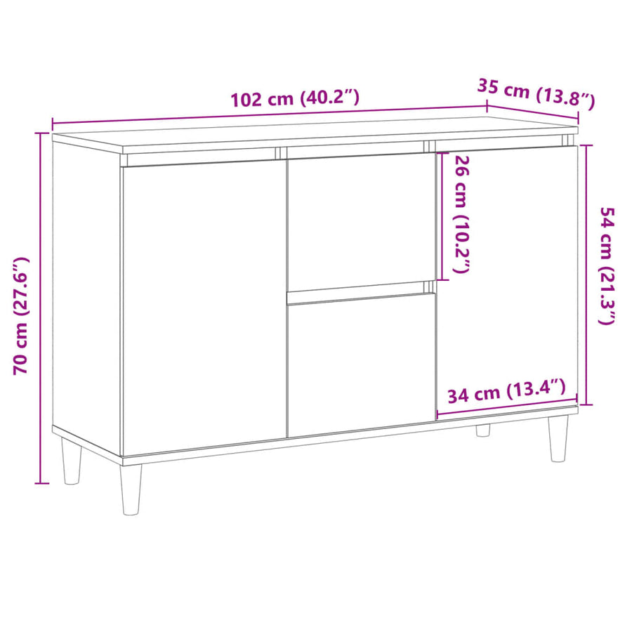 Dressoir 102x35x70 cm bewerkt hout artisanaal eikenkleurig