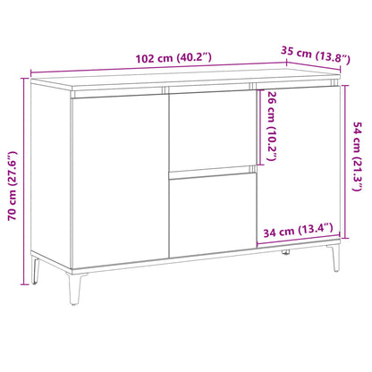 Dressoir 102x35x70 cm bewerkt hout oud houtkleurig