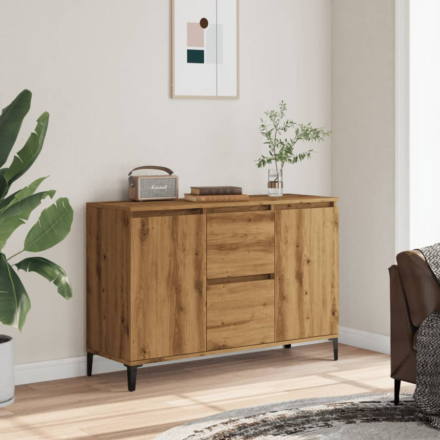 Dressoir 102x35x70 cm bewerkt hout artisanaal eikenkleurig