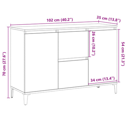 Dressoir 102x35x70 cm bewerkt hout artisanaal eikenkleurig