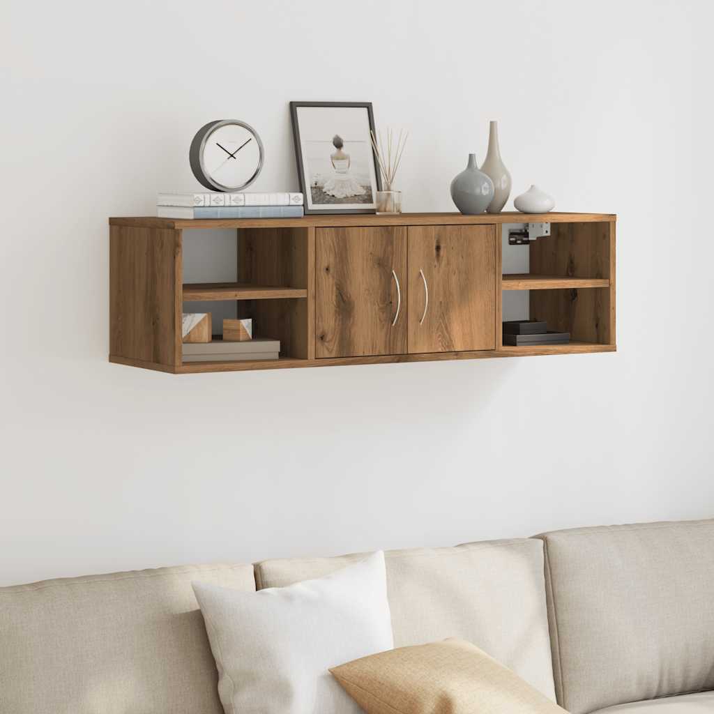 Wandkast 102x30x29 cm bewerkt hout artisanaal eikenkleurig