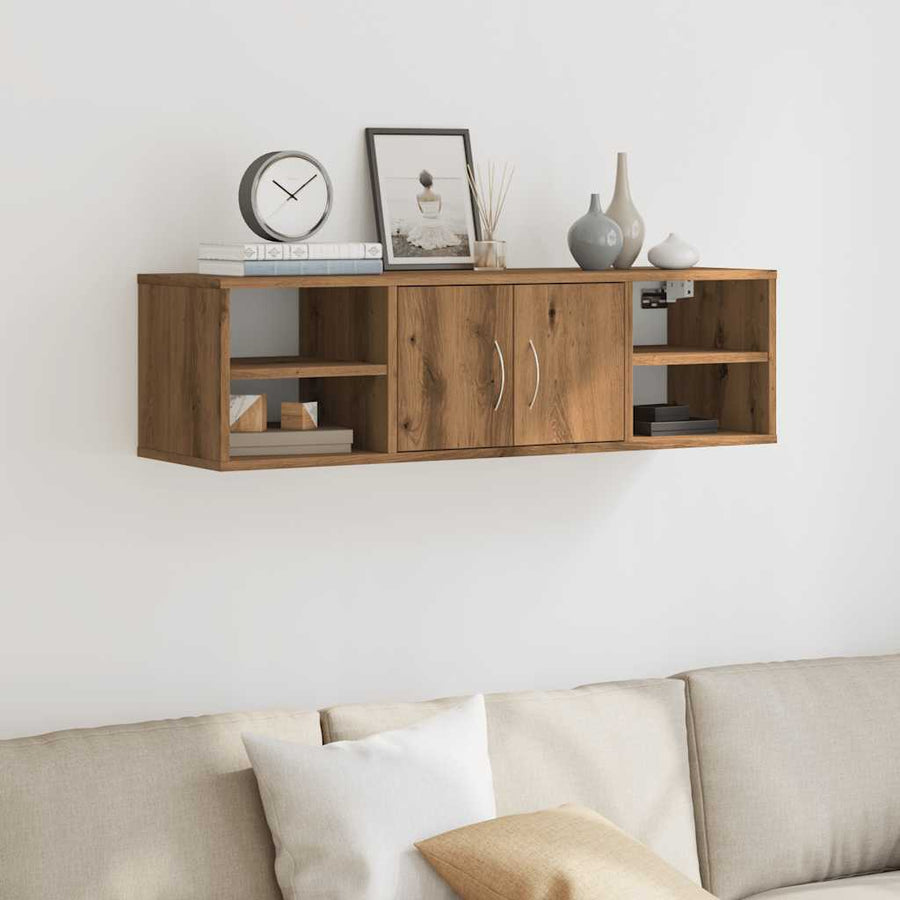 Wandkast 102x30x29 cm bewerkt hout artisanaal eikenkleurig