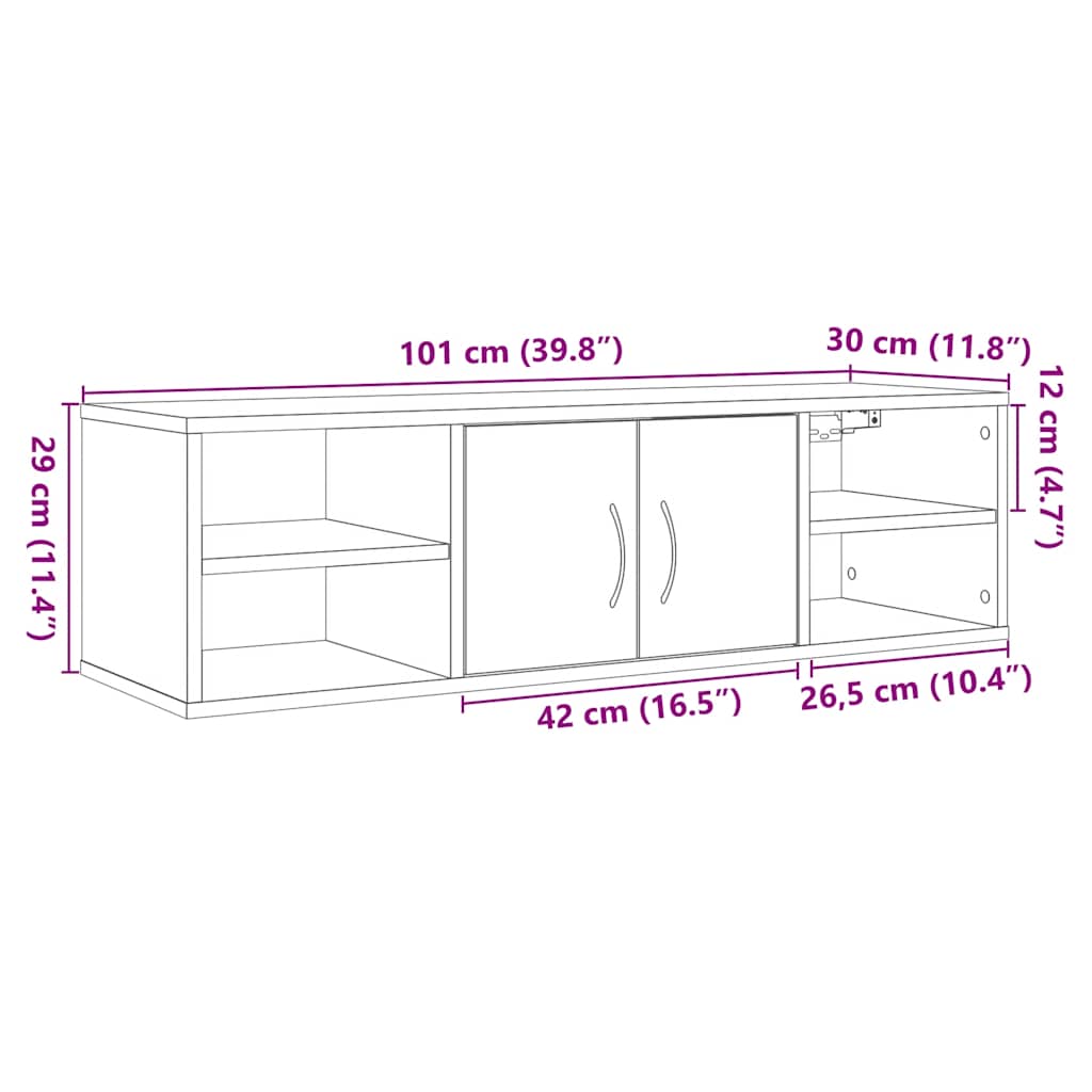 Wandkast 102x30x29 cm bewerkt hout artisanaal eikenkleurig