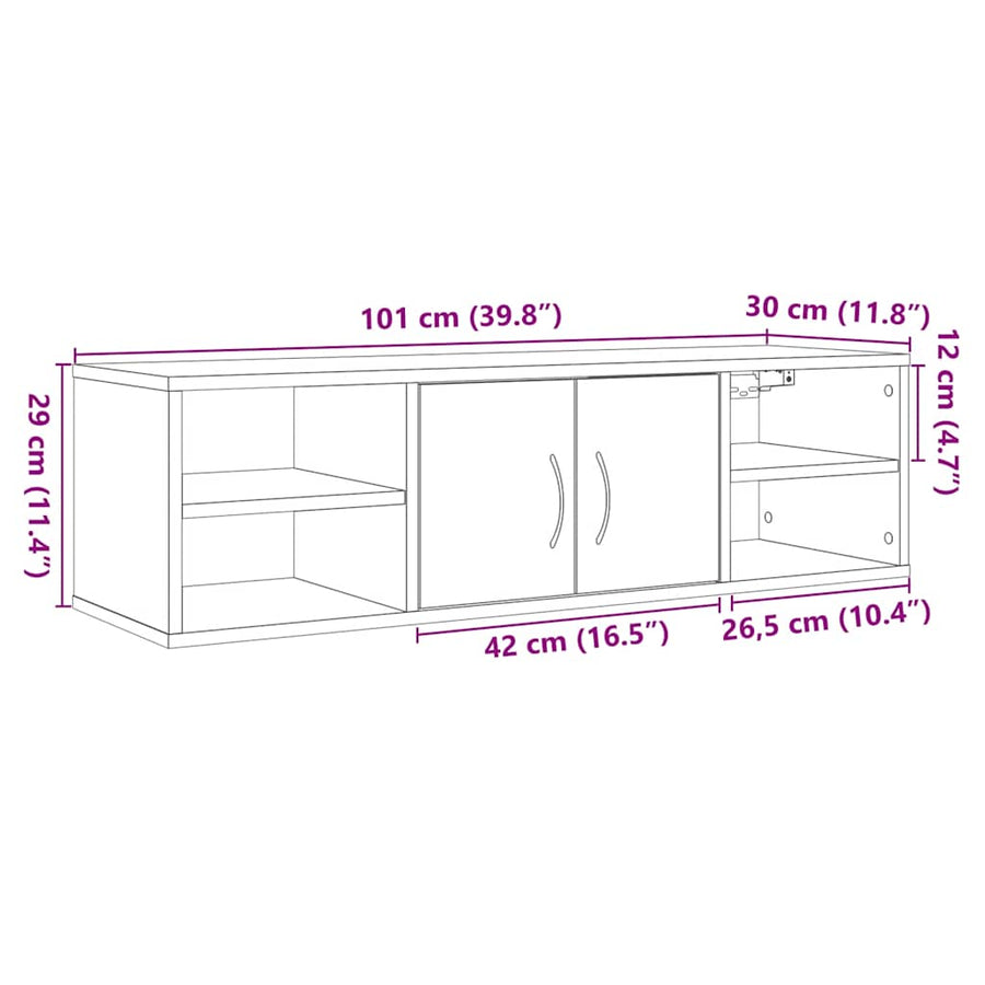 Wandkast 102x30x29 cm bewerkt hout artisanaal eikenkleurig