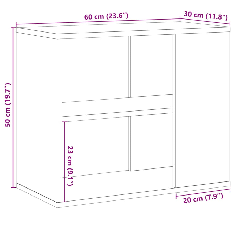 Bijzetkast 60x30x50 cm bewerkt hout artisanaal eikenkleur