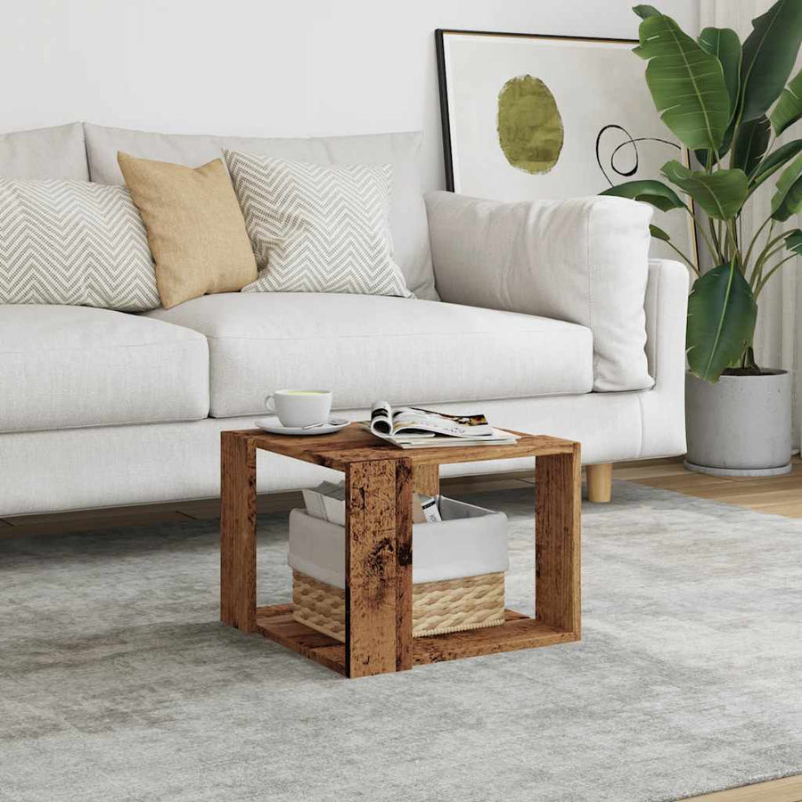 Salontafel 40x40x30 cm bewerkt hout oud houtkleurig
