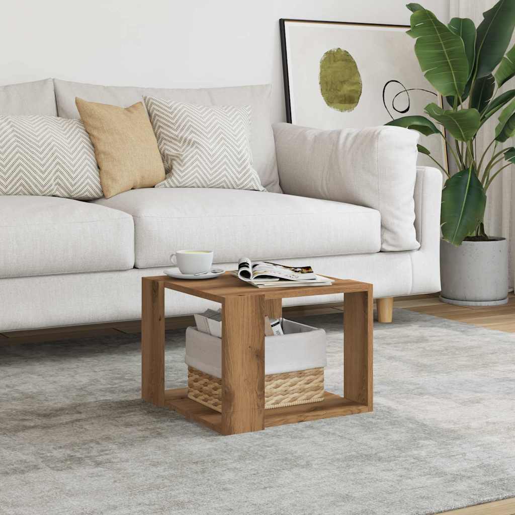 Salontafel 40x40x30 cm bewerkt hout artisanaal eikenkleur