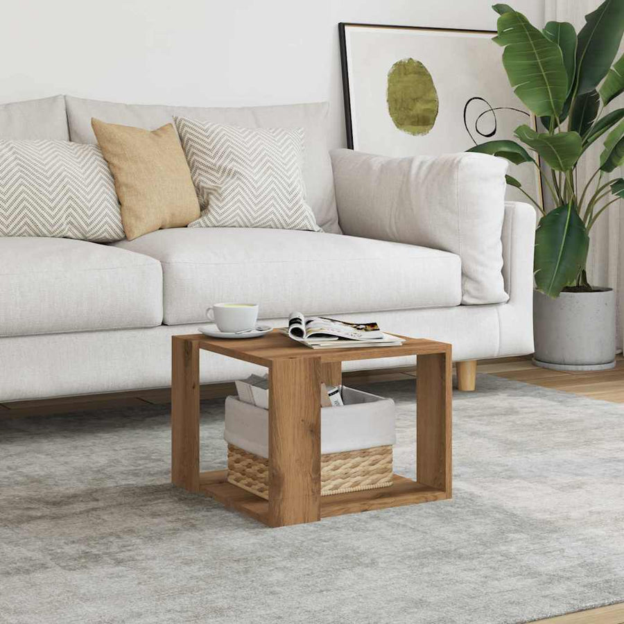 Salontafel 40x40x30 cm bewerkt hout artisanaal eikenkleur