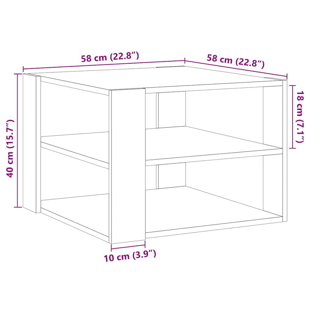 Salontafel 58x58x40 cm bewerkt hout oud houtkleurig