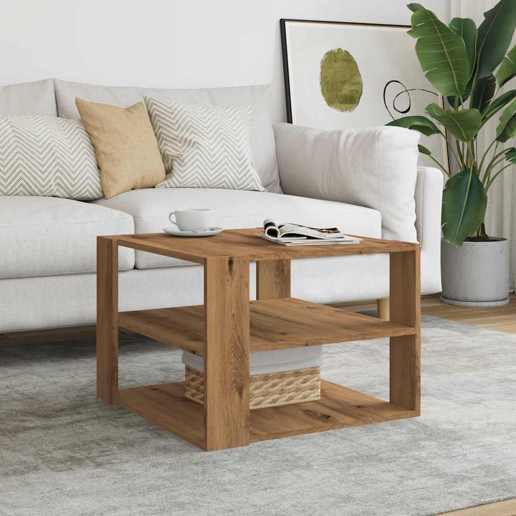 Salontafel 58x58x40 cm bewerkt hout artisanaal eikenkleurig