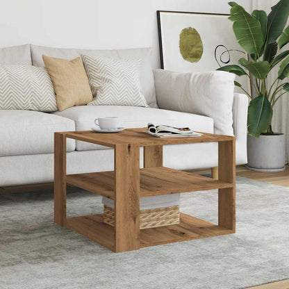 Salontafel 58x58x40 cm bewerkt hout artisanaal eikenkleurig