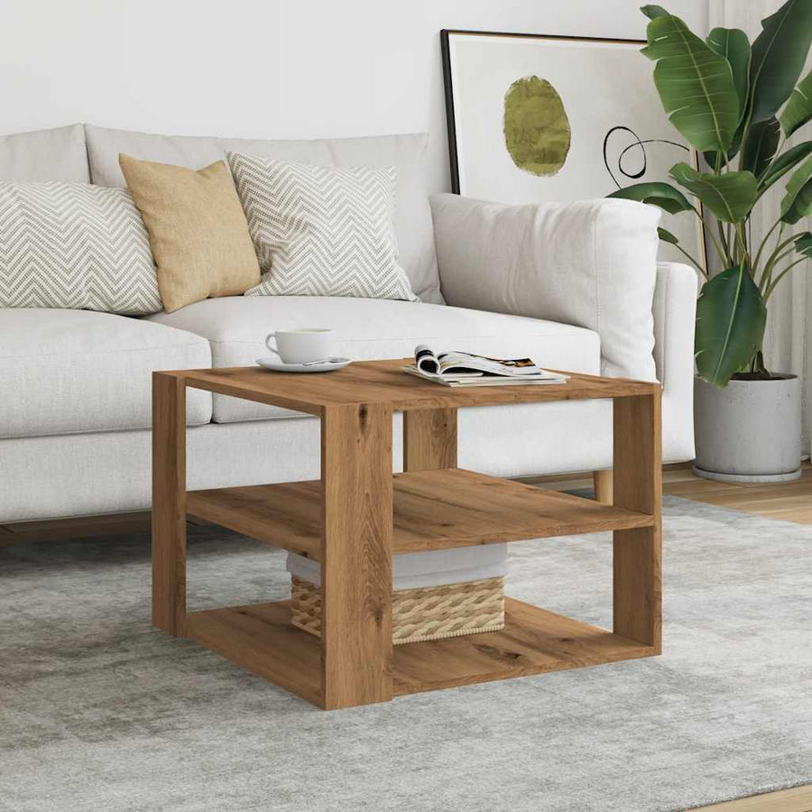 Salontafel 58x58x40 cm bewerkt hout artisanaal eikenkleurig