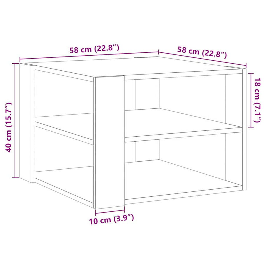 Salontafel 58x58x40 cm bewerkt hout artisanaal eikenkleurig