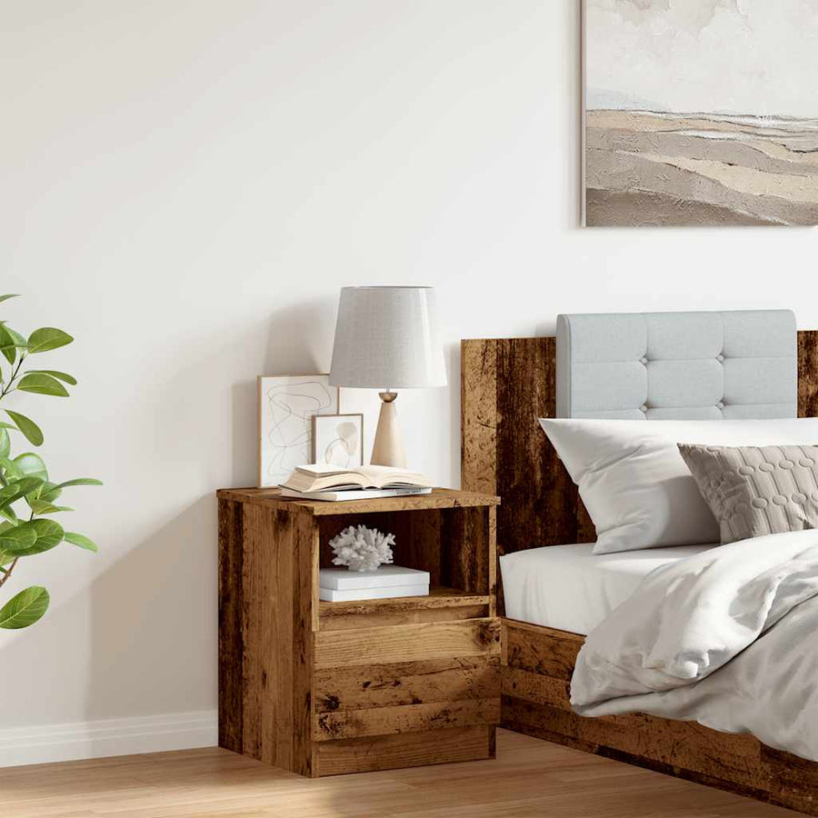 Nachtkastje 40x40x50 cm bewerkt hout oud houtkleurig