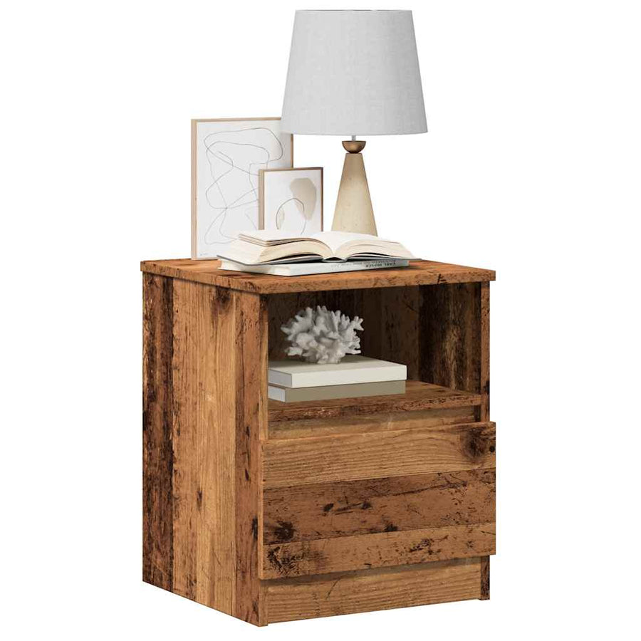Nachtkastje 40x40x50 cm bewerkt hout oud houtkleurig