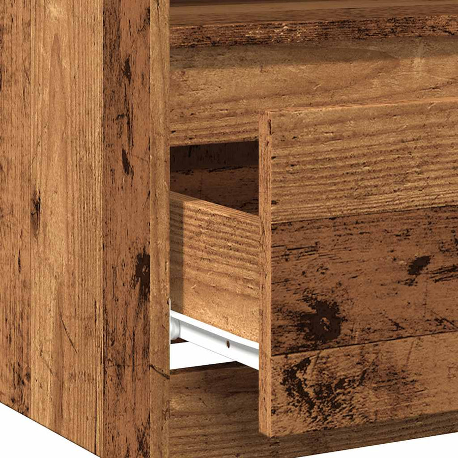Nachtkastje 40x40x50 cm bewerkt hout oud houtkleurig