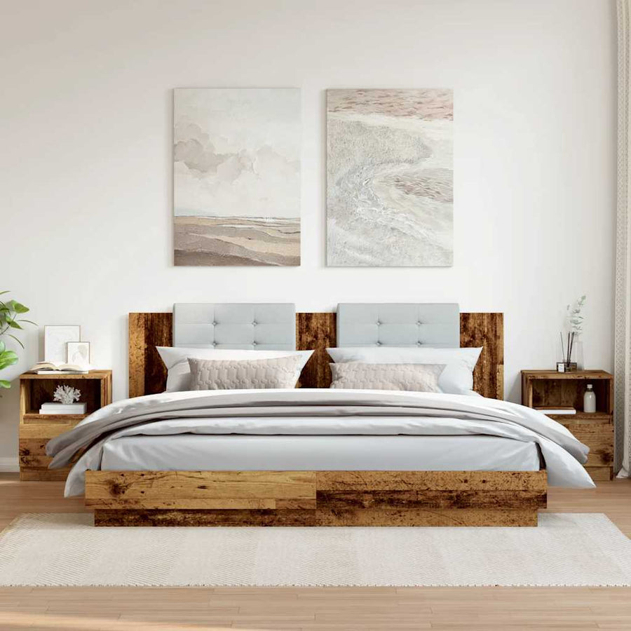 Nachtkastjes 2 st 40x40x50 cm bewerkt hout oud houtkleurig