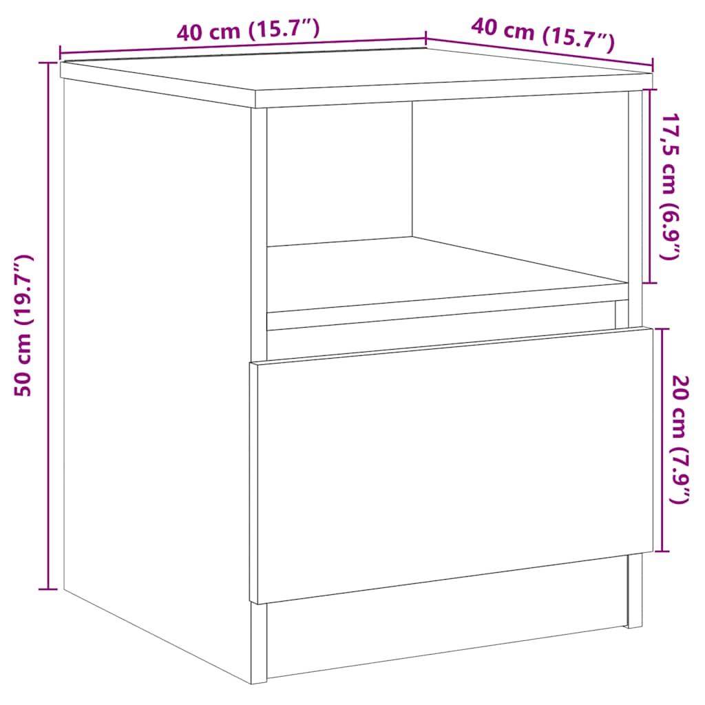 Nachtkastjes 2 st 40x40x50 cm bewerkt hout oud houtkleurig