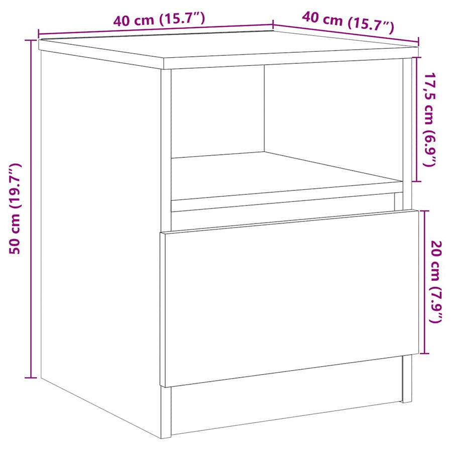 Nachtkastjes 2 st 40x40x50 cm bewerkt hout oud houtkleurig