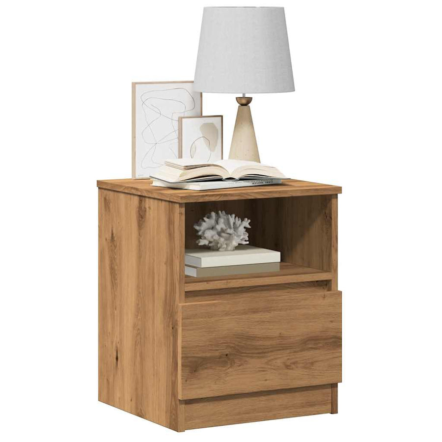 Nachtkastje 40x40x50 cm bewerkt hout artisanaal eikenkleur