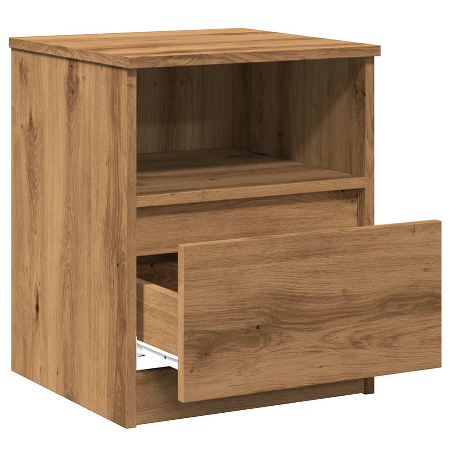 Nachtkastje 40x40x50 cm bewerkt hout artisanaal eikenkleur