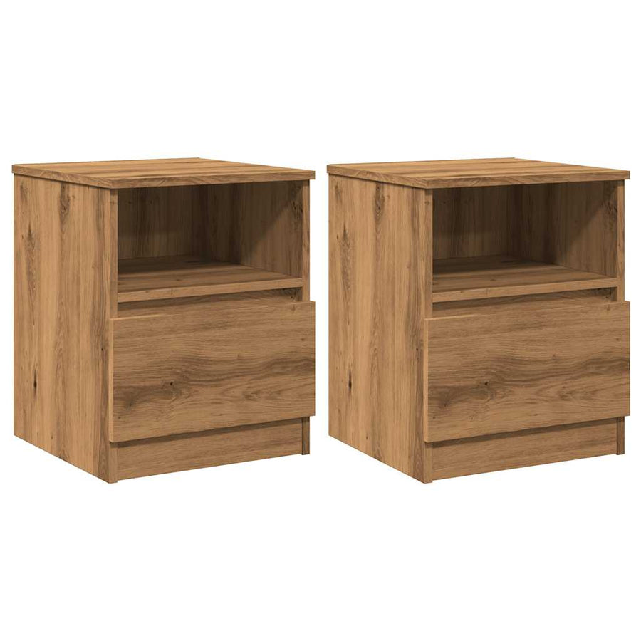 Nachtkastjes 2 st 40x40x50 cm bewerkt hout artisanaal eiken
