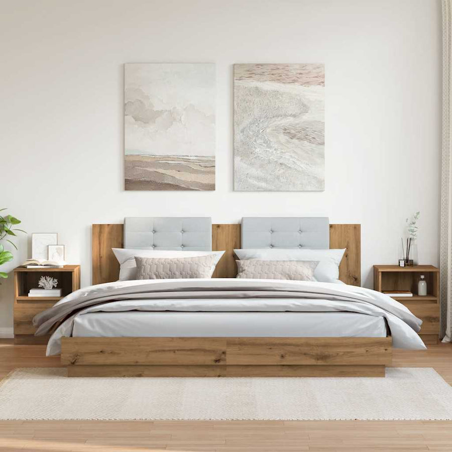Nachtkastjes 2 st 40x40x50 cm bewerkt hout artisanaal eiken