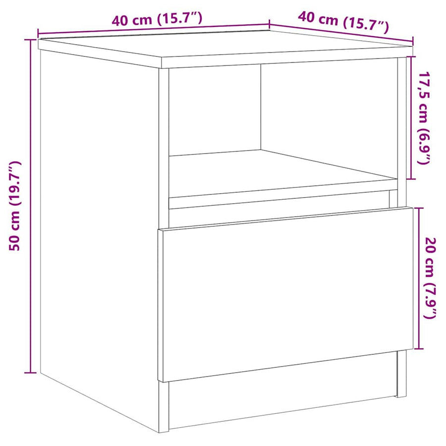 Nachtkastjes 2 st 40x40x50 cm bewerkt hout artisanaal eiken