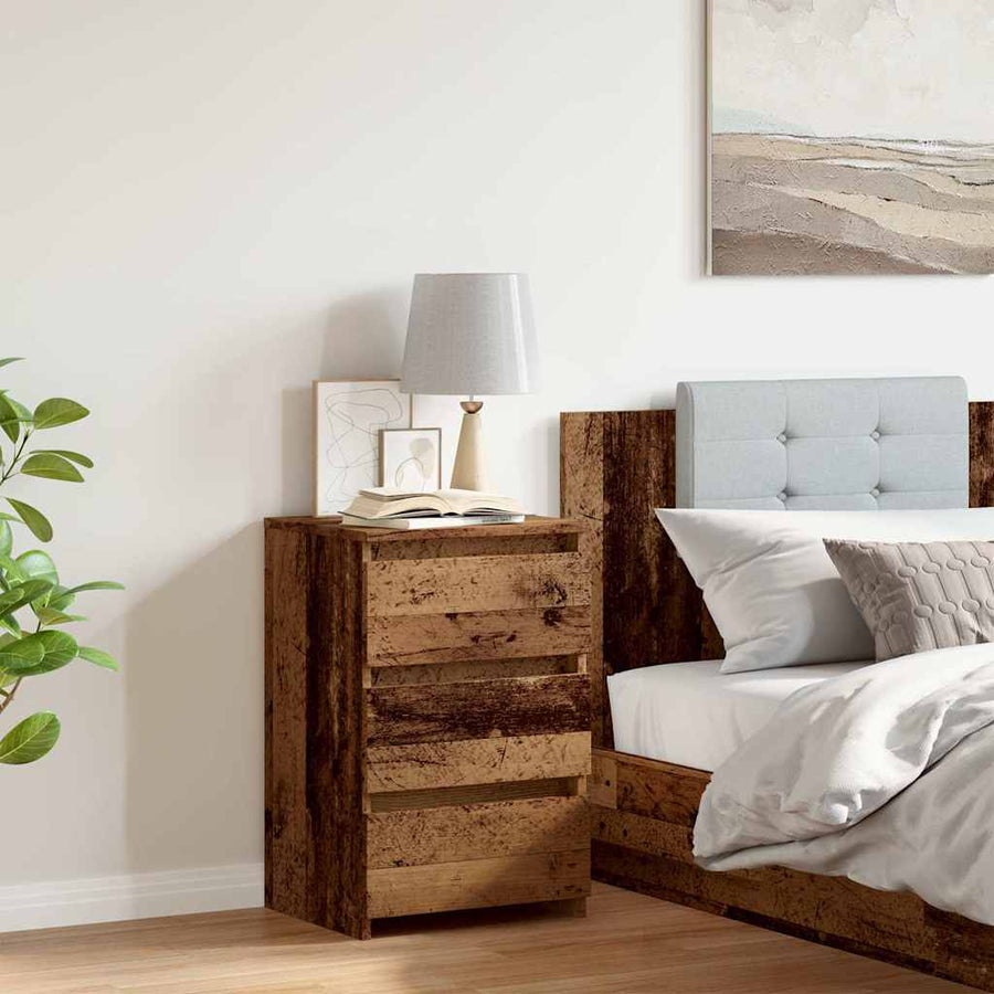Nachtkastje 40x35x62,5 cm bewerkt hout oud houtkleurig