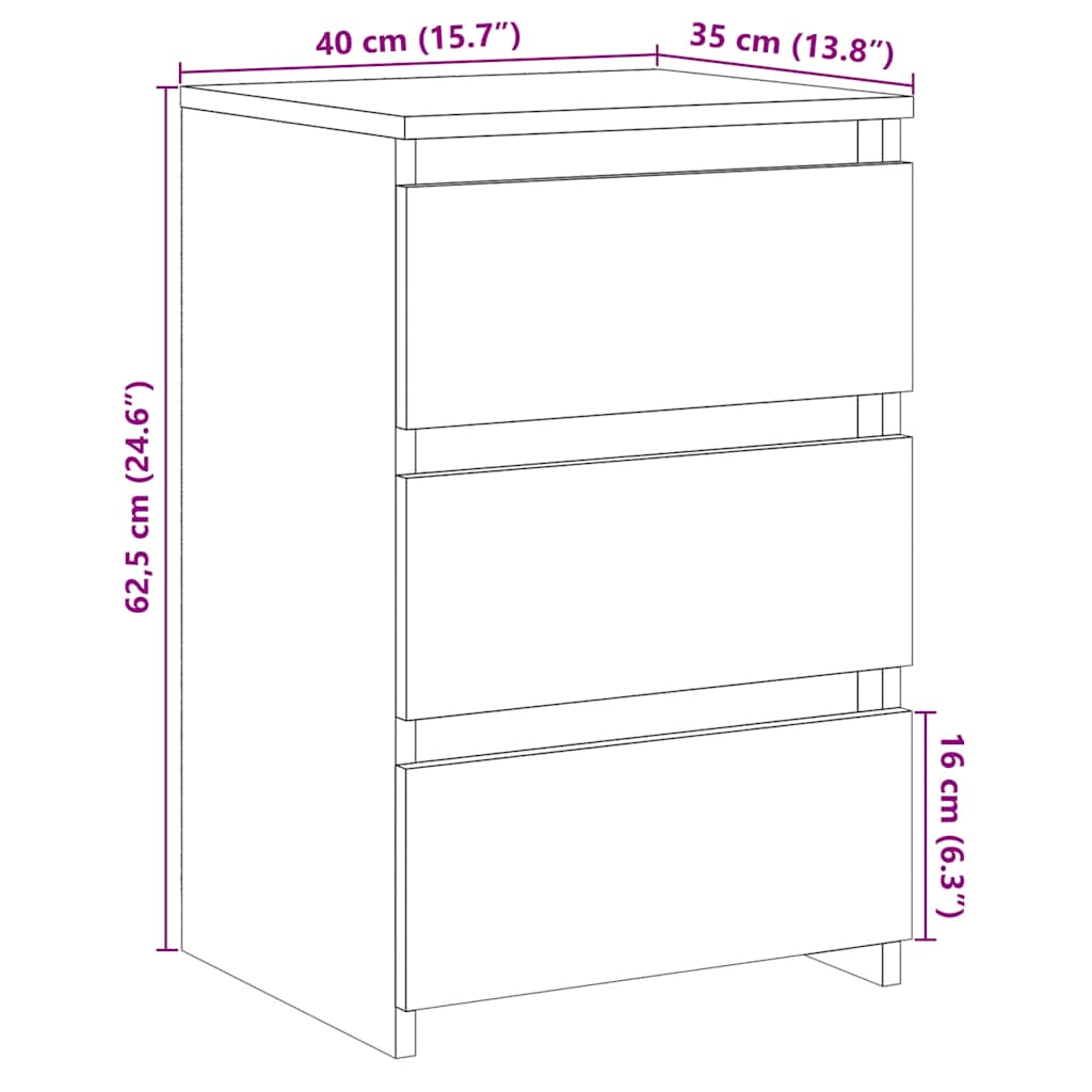 Nachtkastje 40x35x62,5 cm bewerkt hout oud houtkleurig