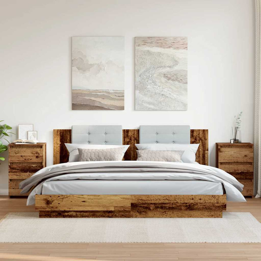 Nachtkastjes 2 st 40x35x62,5 cm bewerkt hout oud houtkleurig