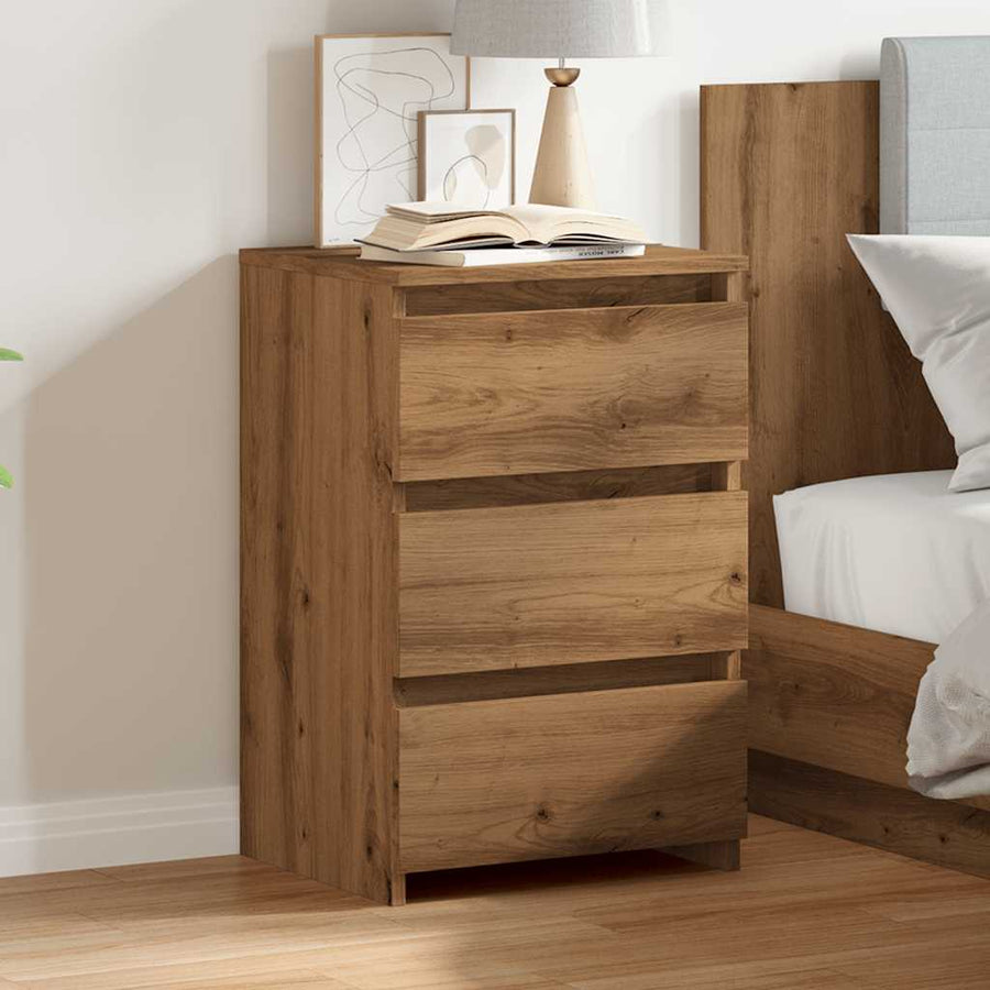 Nachtkastje 40x35x62,5 cm bewerkt hout artisanaal eikenkleur