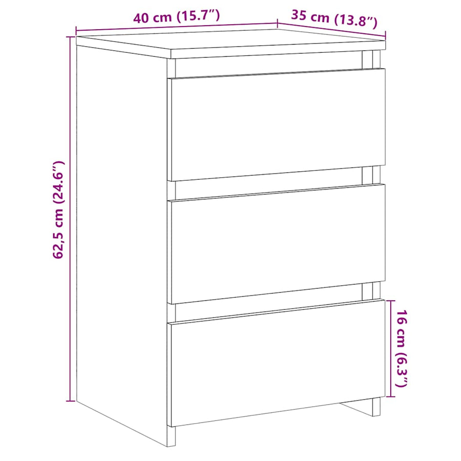 Nachtkastje 40x35x62,5 cm bewerkt hout artisanaal eikenkleur