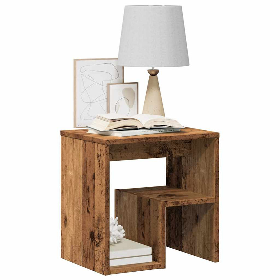 Nachtkastje 40x30x40 cm bewerkt hout oud houtkleurig