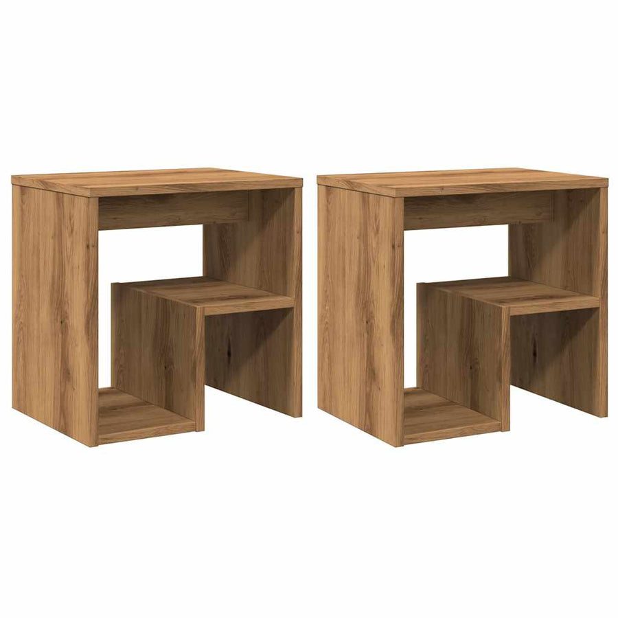 Nachtkastjes 2 st 40x30x40 cm bewerkt hout artisanaal eiken