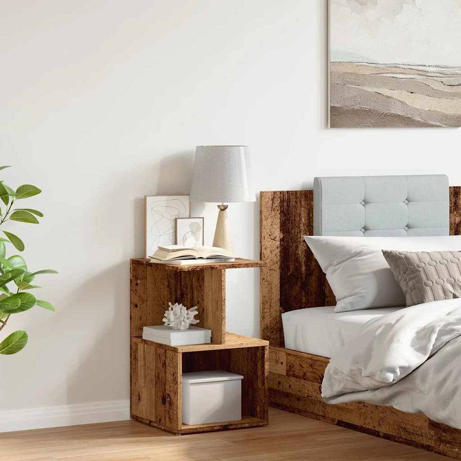 Nachtkastje 35x35x55 cm bewerkt hout oud houtkleurig