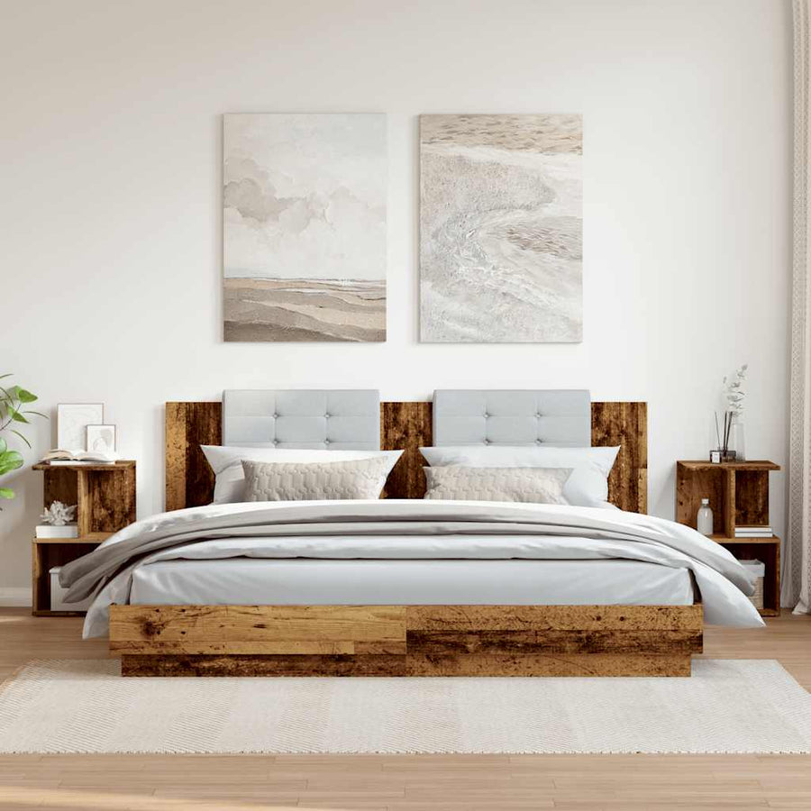 Nachtkastjes 2 st 35x35x55 cm bewerkt hout oud houtkleurig