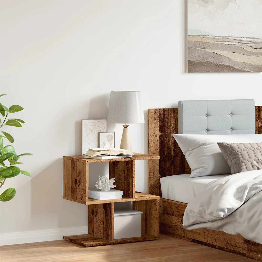 Nachtkastje 50x30x51,5 cm bewerkt hout oud houtkleurig