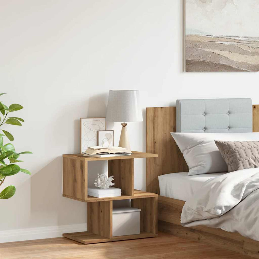 Nachtkastje 50x30x51,5 cm bewerkt hout artisanaal eikenkleur