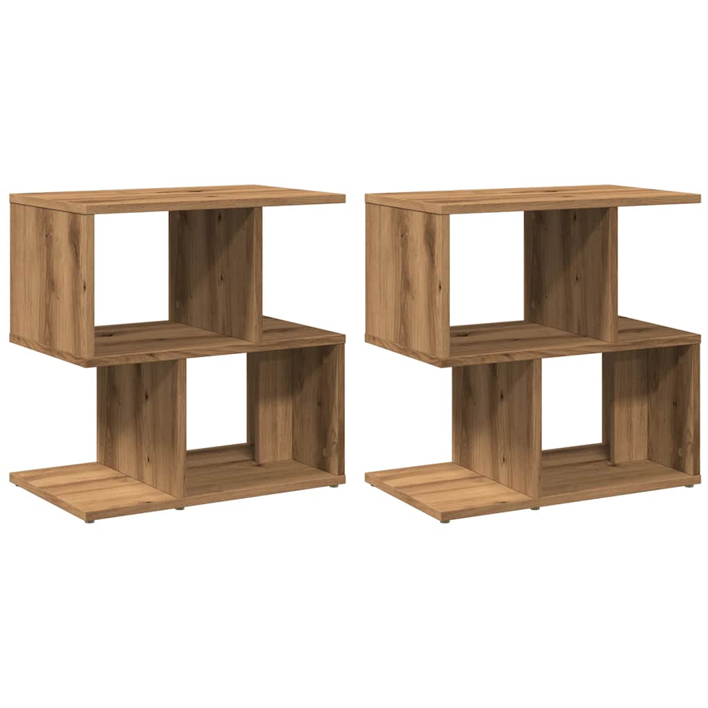 Nachtkastjes 2 st 50x30x51,5 cm bewerkt hout artisanaal eiken