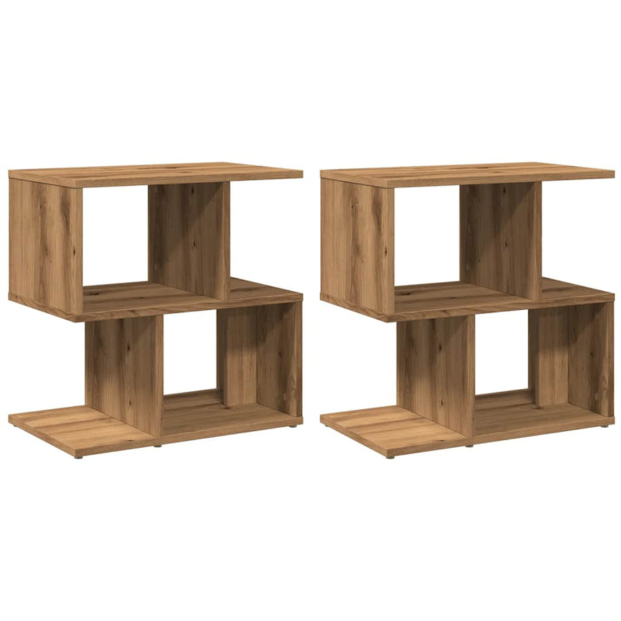 Nachtkastjes 2 st 50x30x51,5 cm bewerkt hout artisanaal eiken