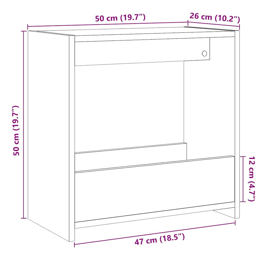 Bijzettafel 50x26x50 cm bewerkt hout oud houtkleurig