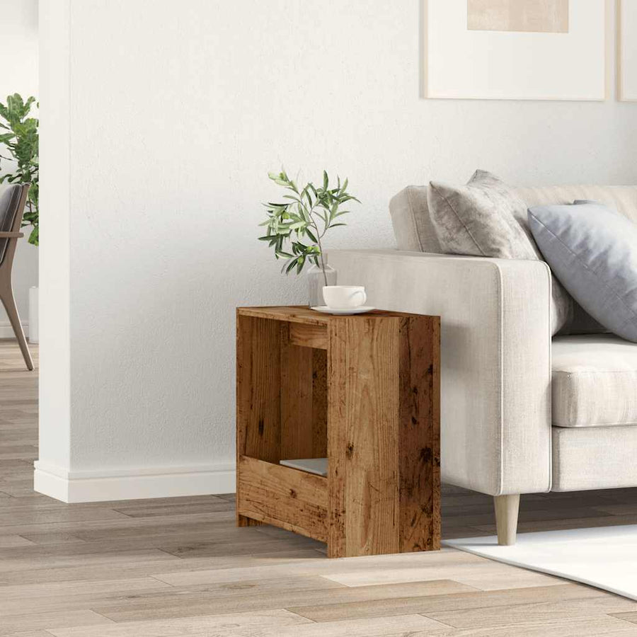 Bijzettafel 50x26x50 cm bewerkt hout artisanaal eikenkleurig