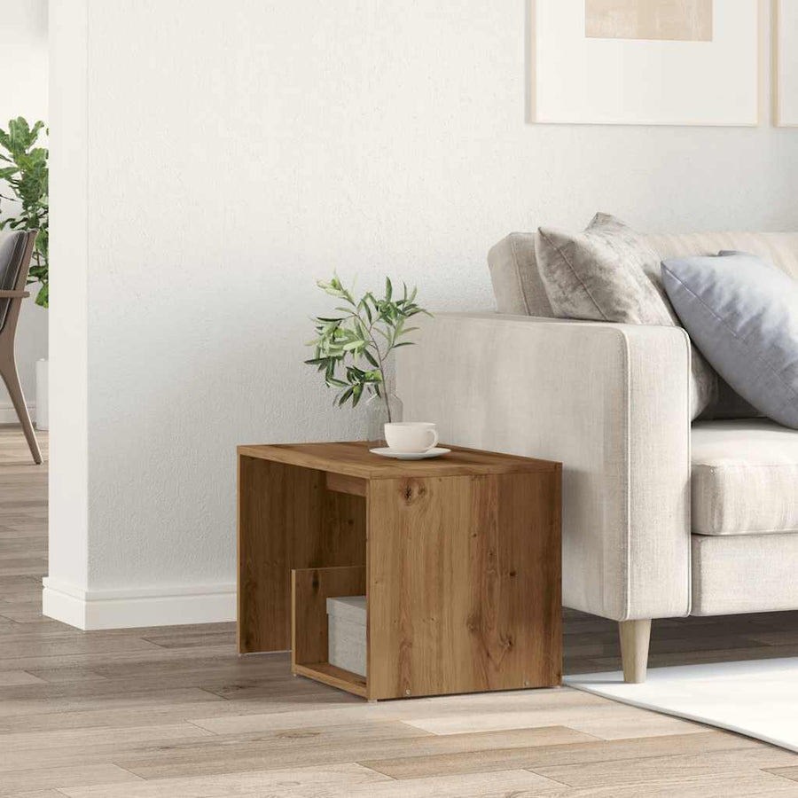 Bijzettafel 59x36x38 cm bewerkt hout artisanaal eikenkleurig