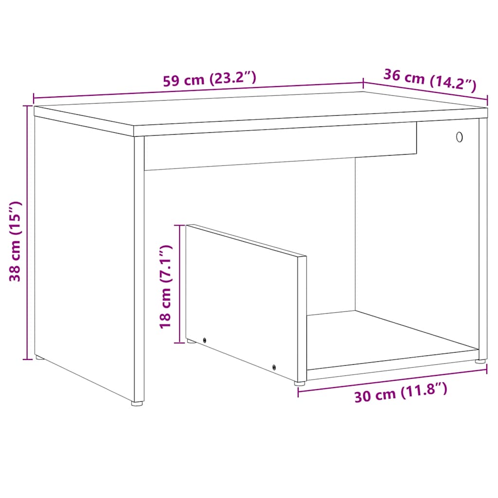 Bijzettafel 59x36x38 cm bewerkt hout artisanaal eikenkleurig