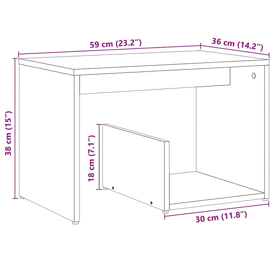 Bijzettafel 59x36x38 cm bewerkt hout artisanaal eikenkleurig