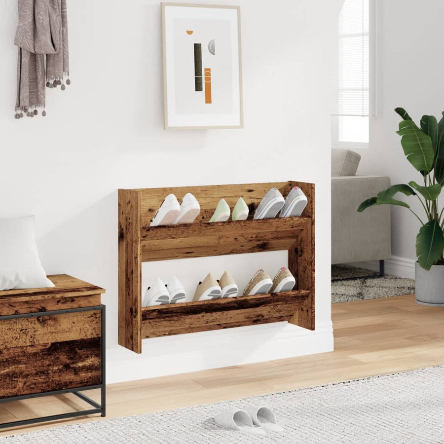 Wandschoenenkast 80x18x60 cm bewerkt hout oud houtkleurig
