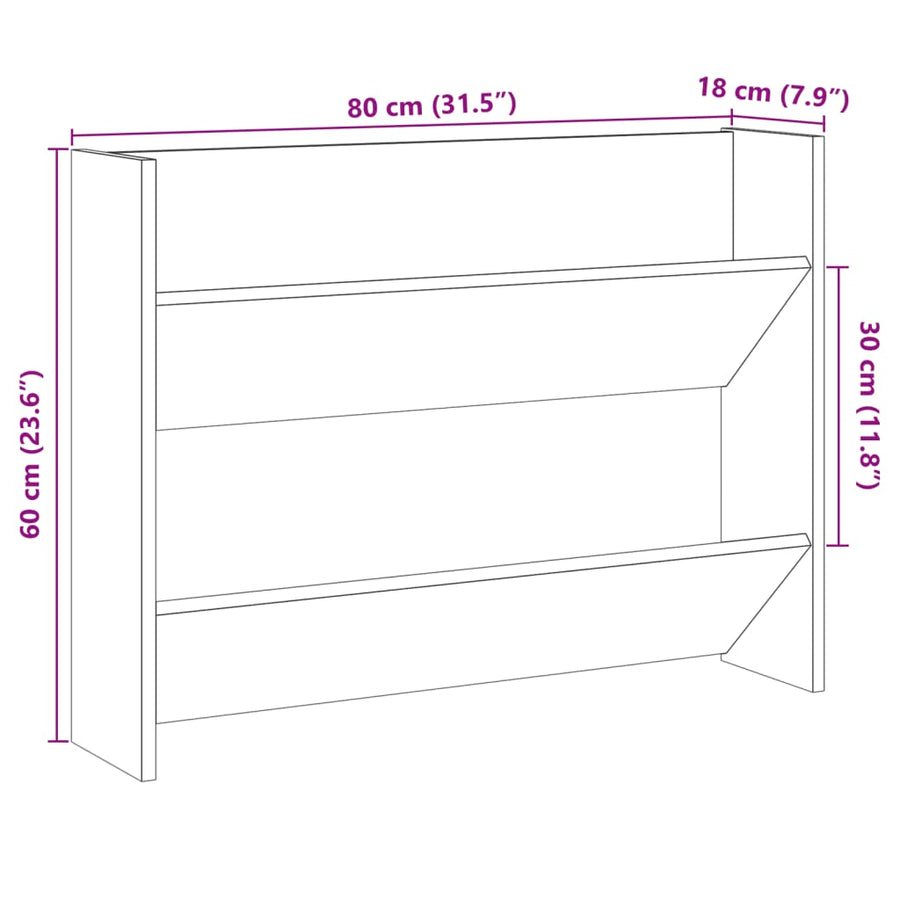 Wandschoenenkast 80x18x60 cm bewerkt hout oud houtkleurig