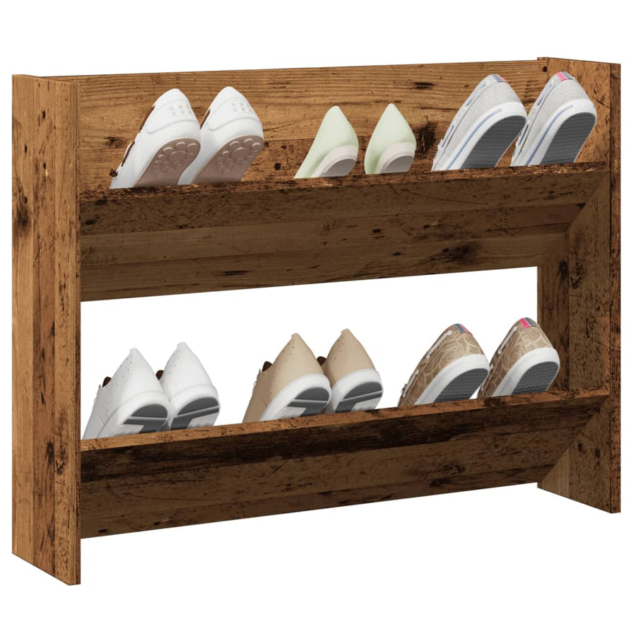 Wandschoenenkast 80x18x60 cm bewerkt hout oud houtkleurig